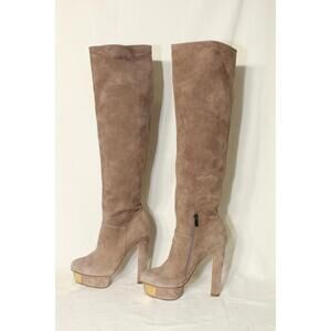 Le Silla Tan Suede Boots Gold Metal Toe sz. 37